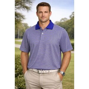 Peter Millar Polo Shirt Mens XL Purple Stripe Classic Fit Golf Performance